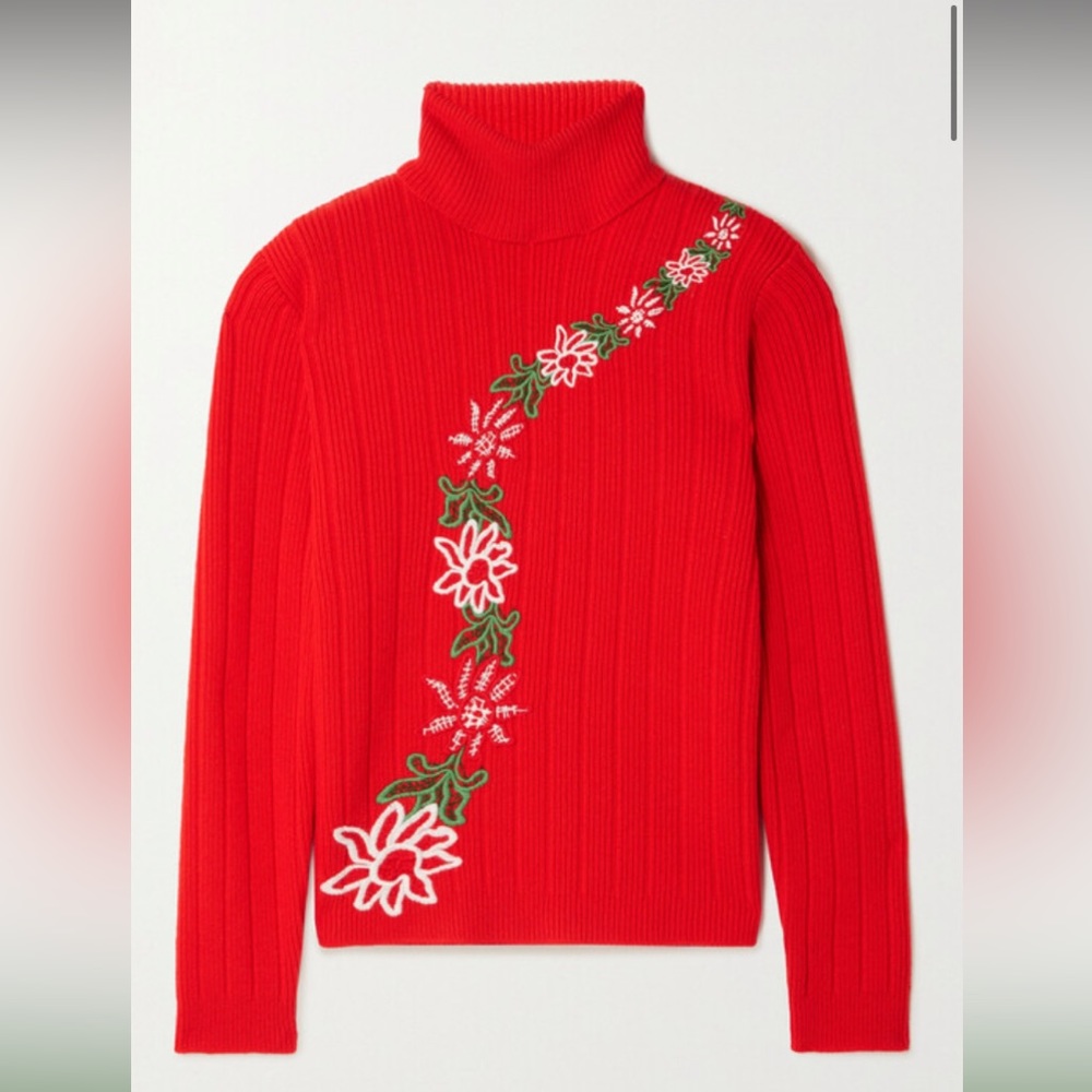 ERL Embroidered Ribbed Wool Turtleneck Sweater